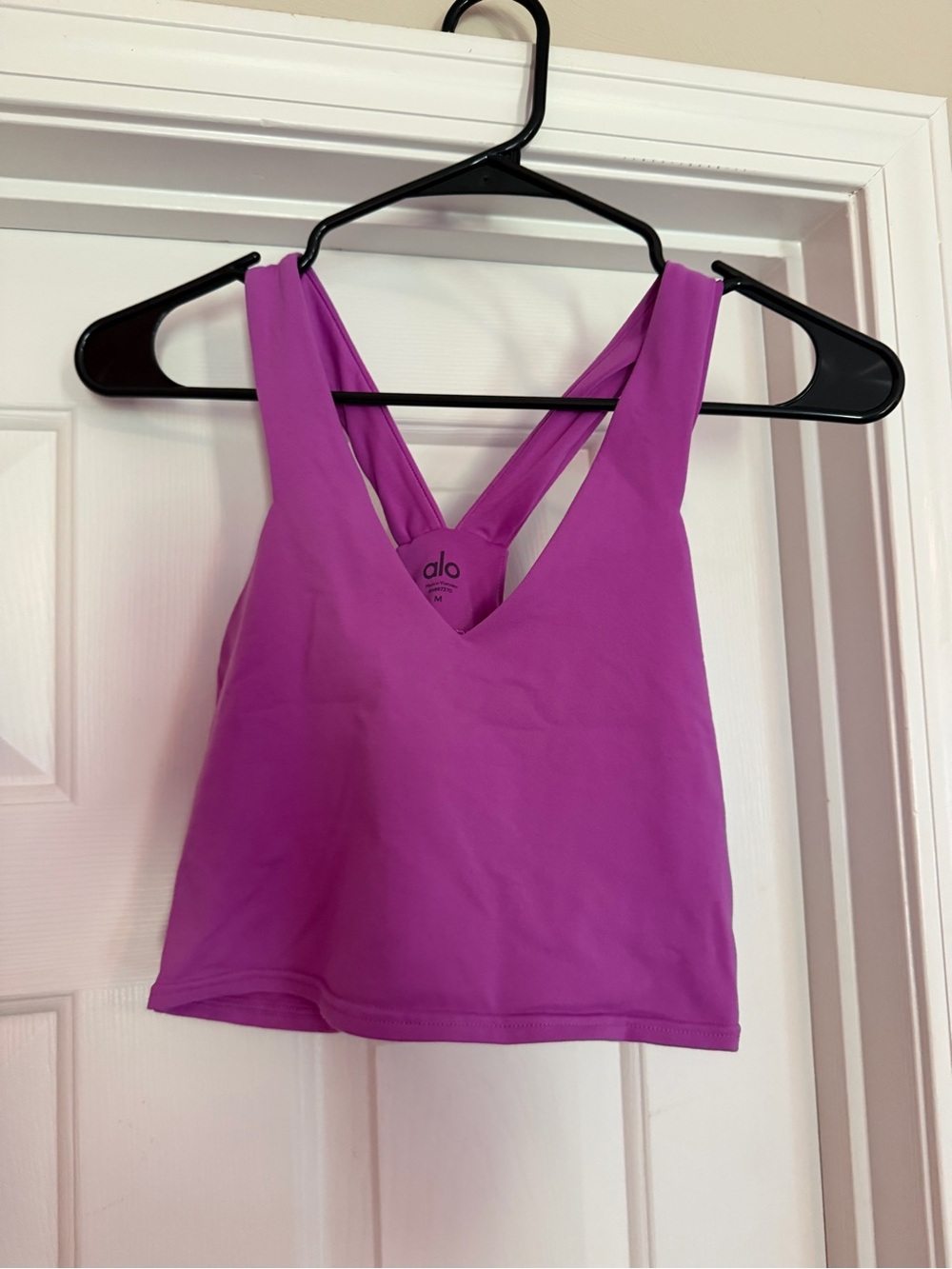 ALO Yoga Purple V-Neck Cropped Tank with Crisscross Back